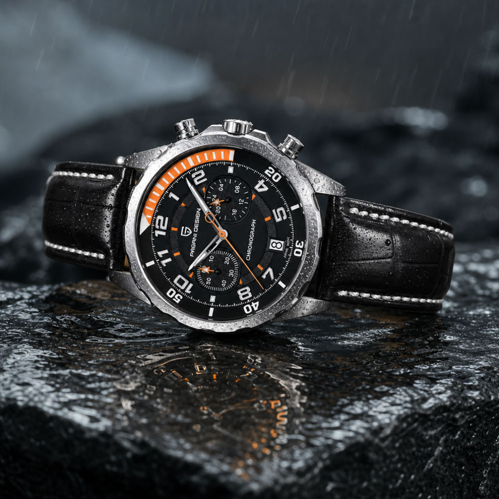 Anti-Magnetic Watch - PAGANI DESIGN Klassische Leder-Herrenuhr Japan VK64