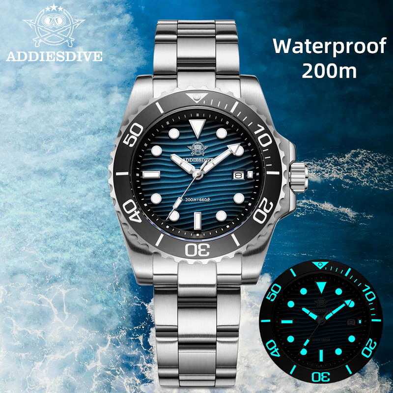 Waterproof Diving Watch - ADDIESDIVE Herren 2115 Quarzuhr Sand Zifferblatt