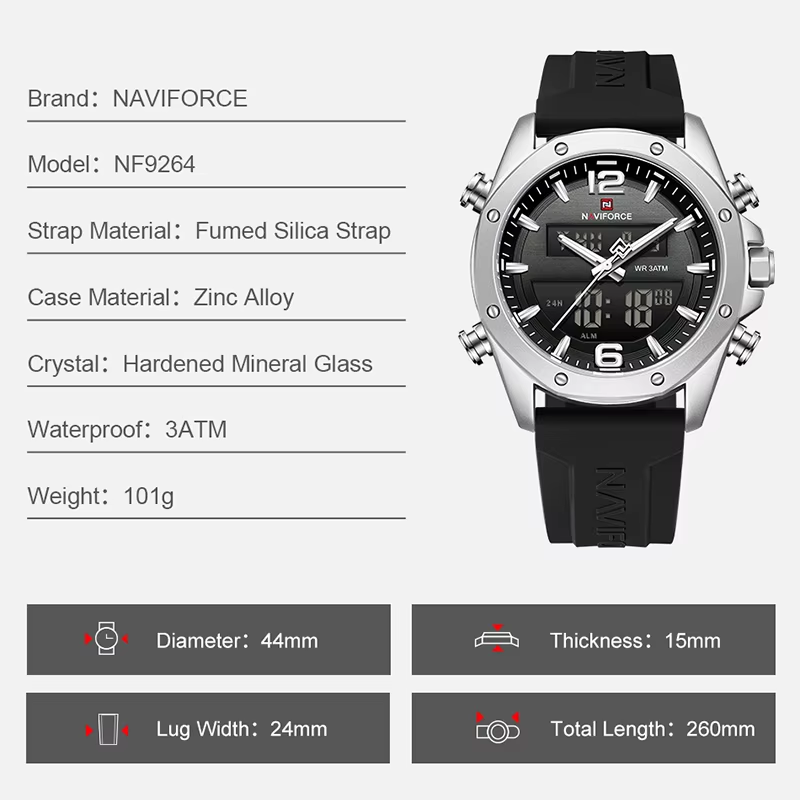 NAVIFORCE Herren Quarz LCD Dua – Watch Display Pillow Bewertung und Preis
